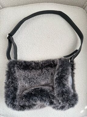 Banana Republic Faux Fur Shoulder Bag - Black and Gray